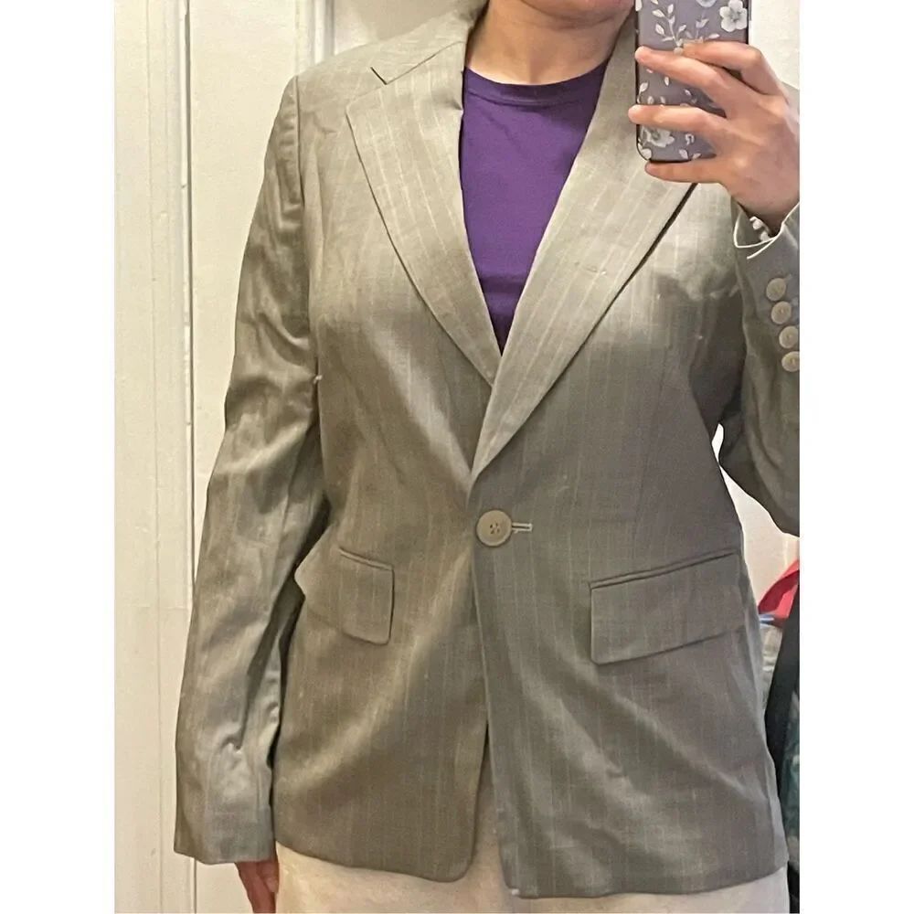 Vintage Ann Taylor grey plaid office wool blazer size medium